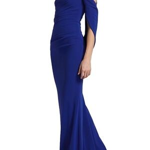 Talbot Runhof Floral Lace & Cady Cold-Shoulder Gown in Royal US2 $2450